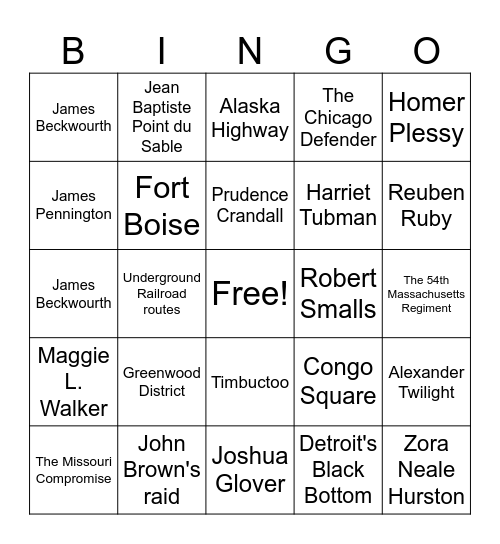 Black History Month Bingo Card