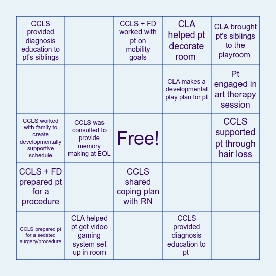 CFL Intervention BINGO Card