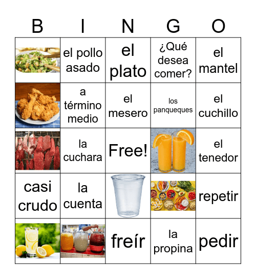 Español 2- Cap.4 En el restaurante Bingo Card