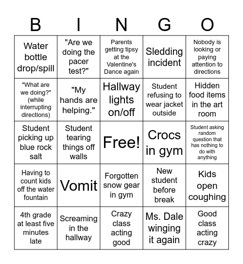 Week Before Break Bingo Card