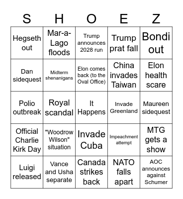 Says Who Shoez 2026 Bingo Card