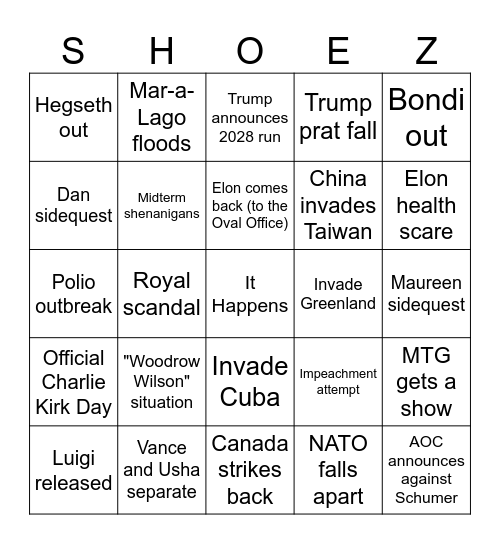 Says Who Shoez 2026 Bingo Card