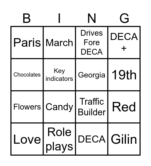 DECA Bingo Card