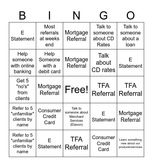 Plaza Bingo Card