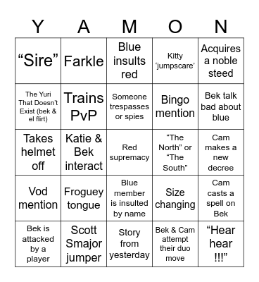 Ser Bingo of House Yamon Bingo Card