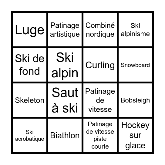 JEUX OLYMPIQUES HIVER Bingo Card