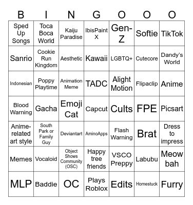 Trendy girl Bingo by Pat Gaming AR Bingo Card