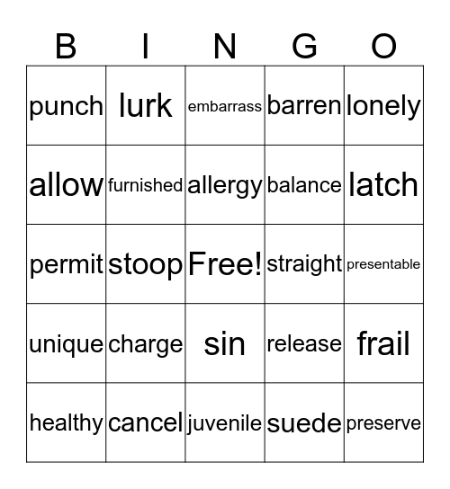 Level 2 Unit 2 Bingo Card