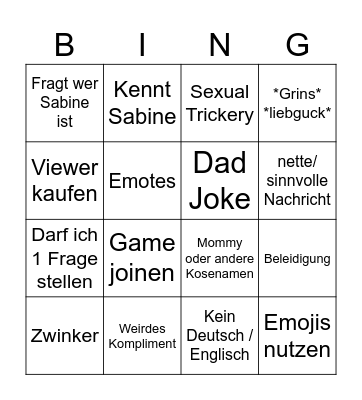 First Time Chatter Bingo Card