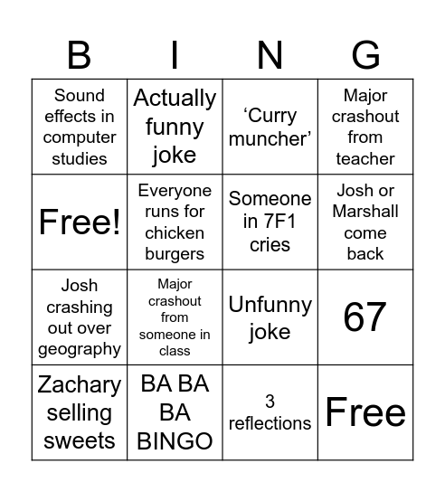 class bingo Card