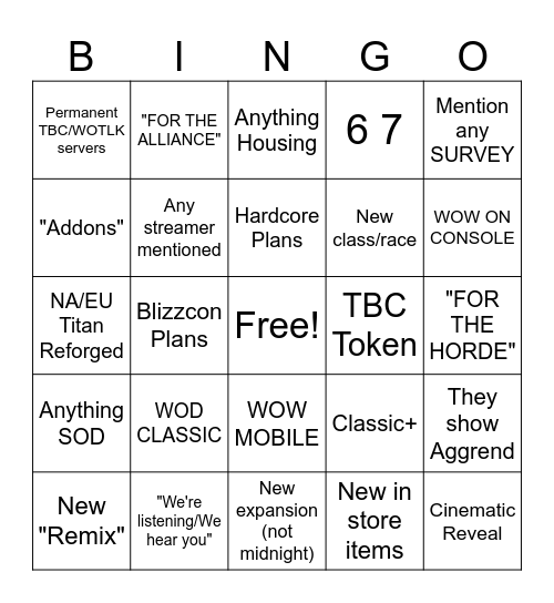 STATE OF AZEROTH Bingo Card