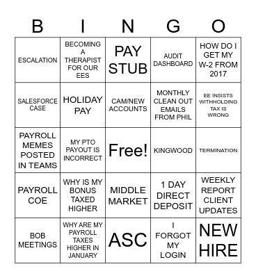 Payroll Bingo Card