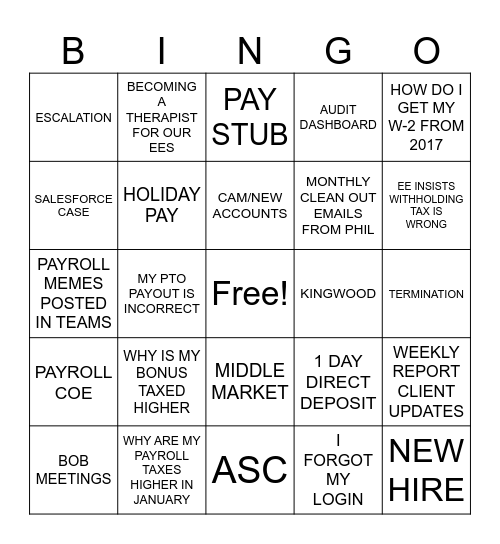Payroll Bingo Card