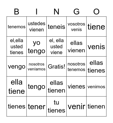 Bingo Spanish Card Bingo Card