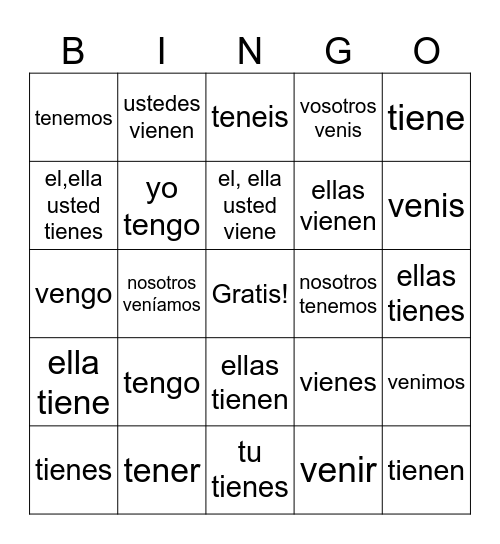 Bingo Spanish Card Bingo Card
