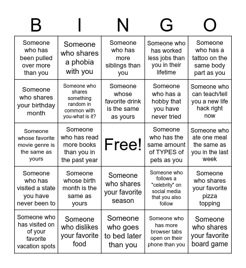 EHS Staff Bingo Card