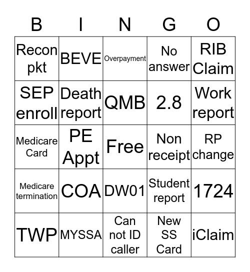 Caller Bingo Card