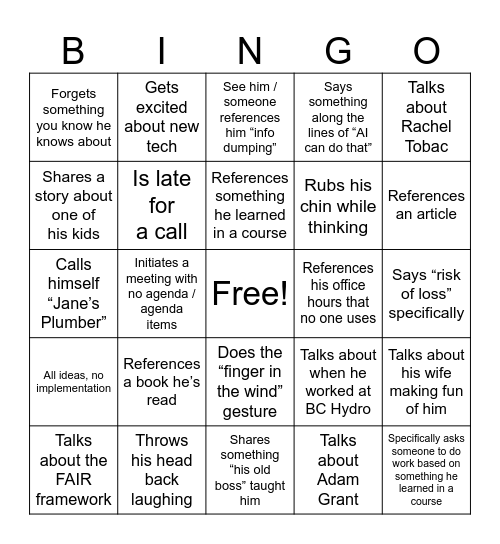 Jonathan-isms Bingo Card