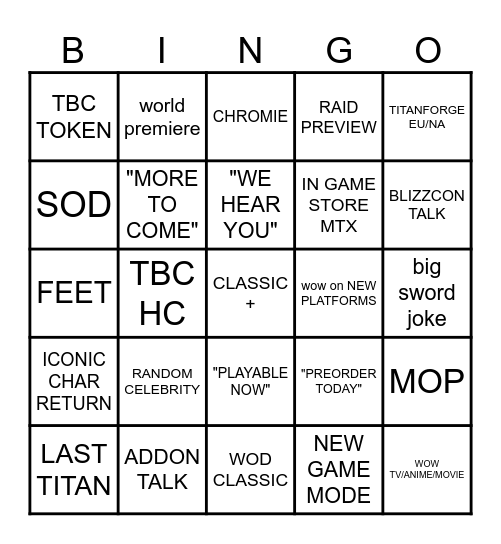 2026 State of Azeroth Bingo Card