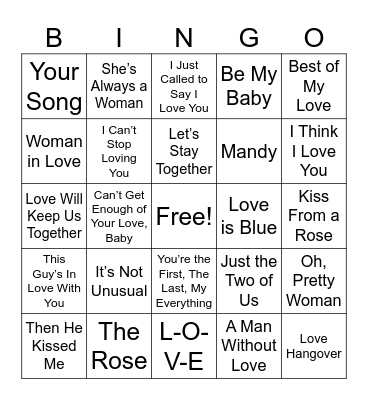 Classic Love Songs Bingo Card