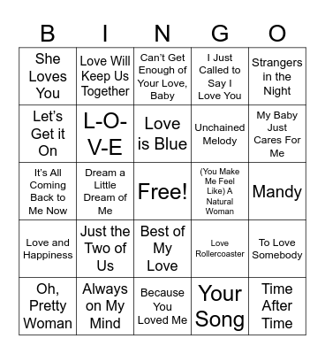 Classic Love Songs Bingo Card