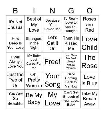 Classic Love Songs Bingo Card