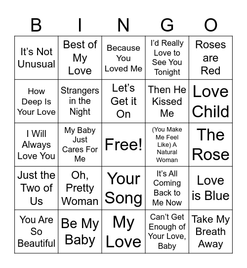Classic Love Songs Bingo Card