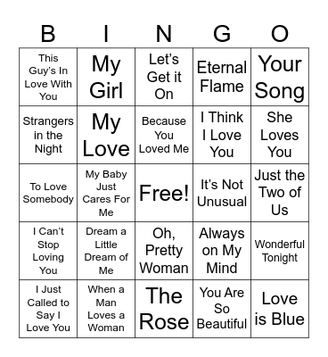 Classic Love Songs Bingo Card