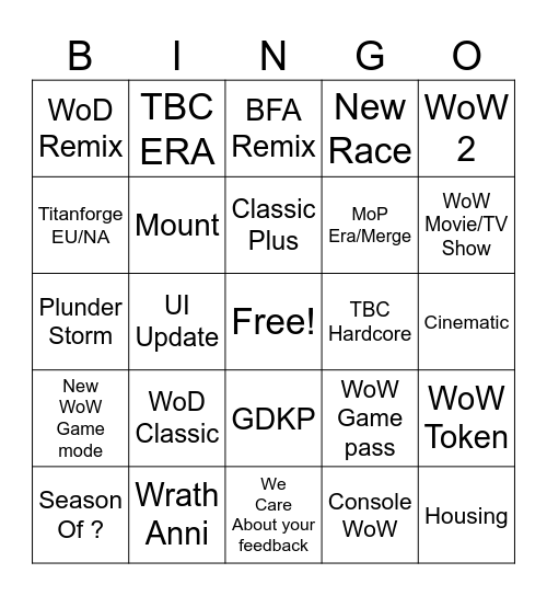 35year Blizzard Anniversary Bingo Card