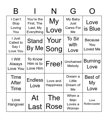 Classic Love Songs Bingo Card