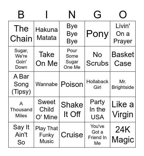 Music Bingo Card