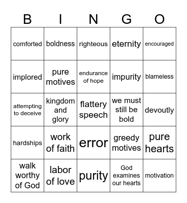 Pastor Bingo Card