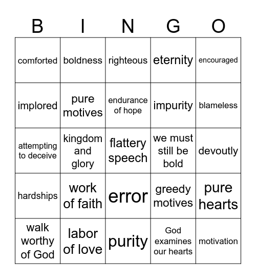 Pastor Bingo Card