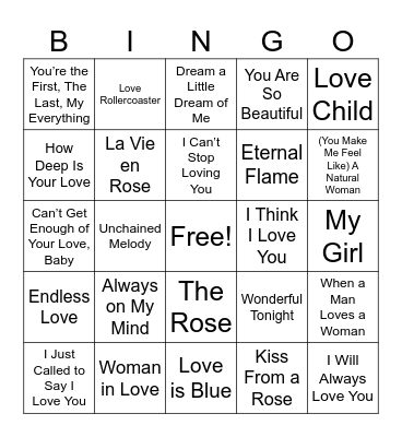 Classic Love Songs Bingo Card