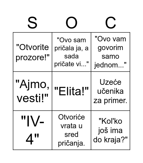 Sociologija Bingo Card