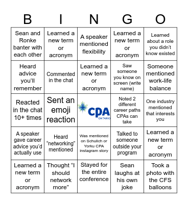 CFS WATCHPARTY BINGO              Schulich x YorkU Bingo Card