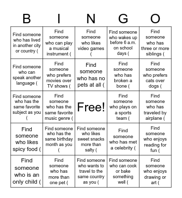 New Semester Ice Breaker Bingo! Bingo Card