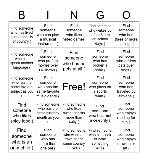 New Semester Ice Breaker Bingo! Bingo Card