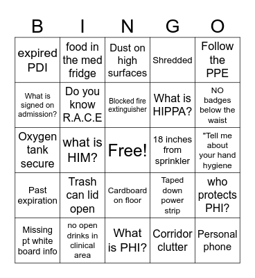 Joint commission Bingo Card