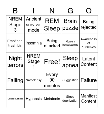 Unit 2 Sleep and Dreams Bingo Card