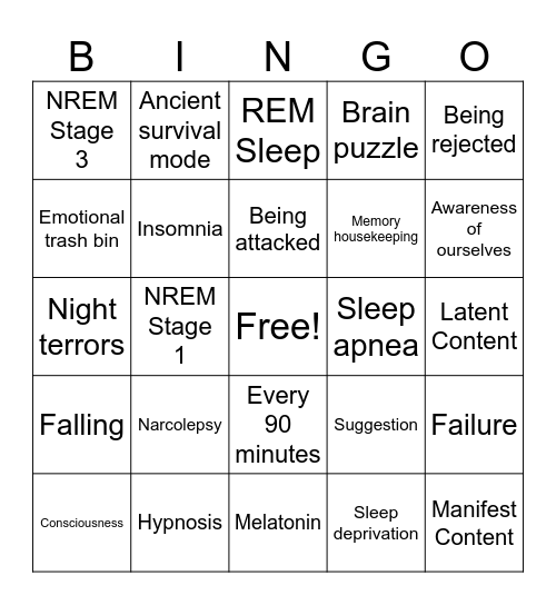 Unit 2 Sleep and Dreams Bingo Card