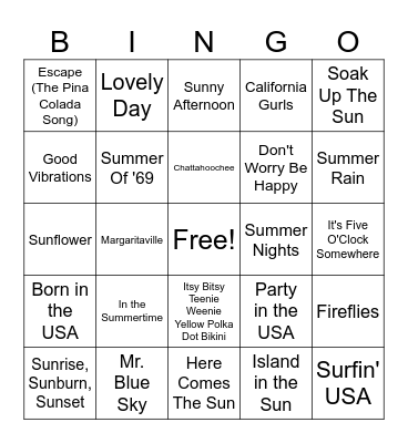 Warmer Weather Bingo Card