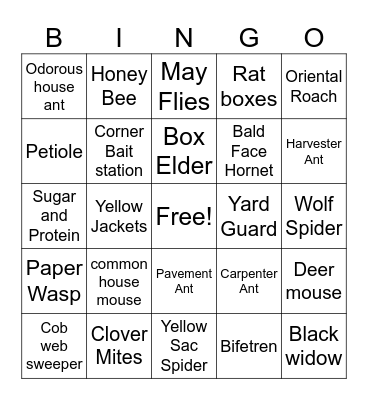 Pest Bingo Card
