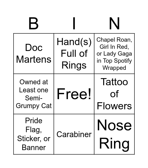 Girls & Gays Bingo Card