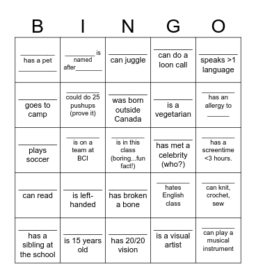 Get to Know Ya Bingo! Bingo Card
