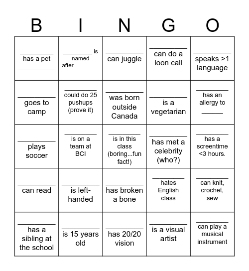 Get to Know Ya Bingo! Bingo Card