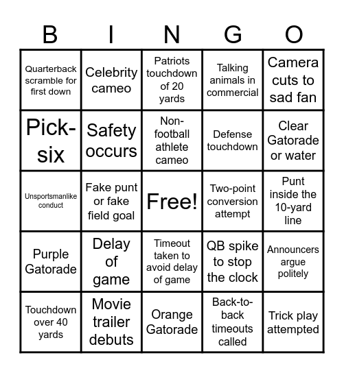 WRP Super Bowl Prop BINGO Card