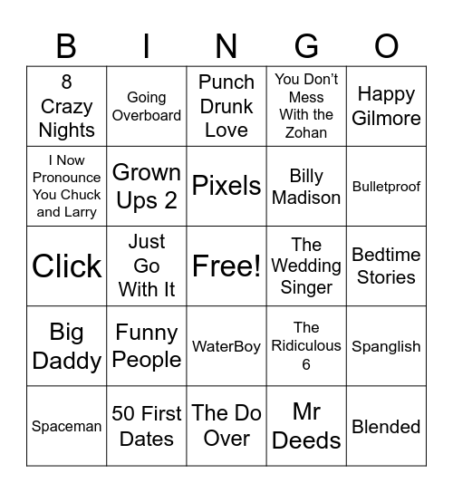 Adam Sandler Movies! Bingo Card