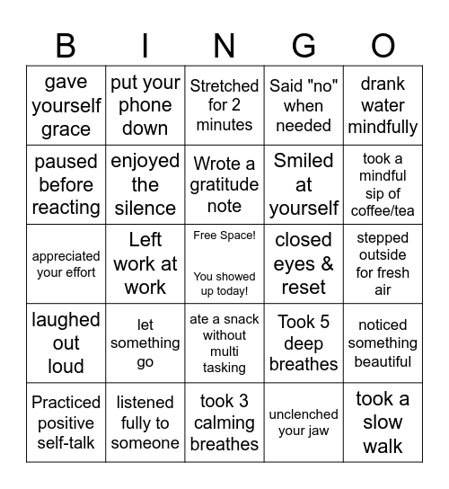 Mindfulness in School Bingo Card