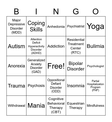Psychoeducation Bingo Card